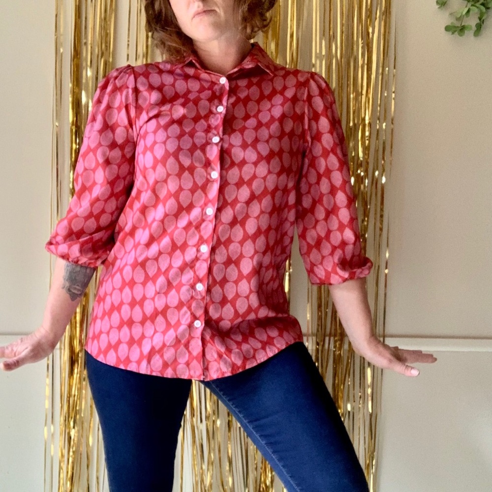 Vintage | Puff Sleeve Print Blouse | S